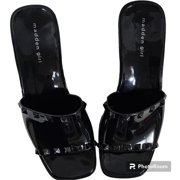 Madden Girl Pacer Black Platform Chunky Heel Slides Size 9 - Picture 4 of 10